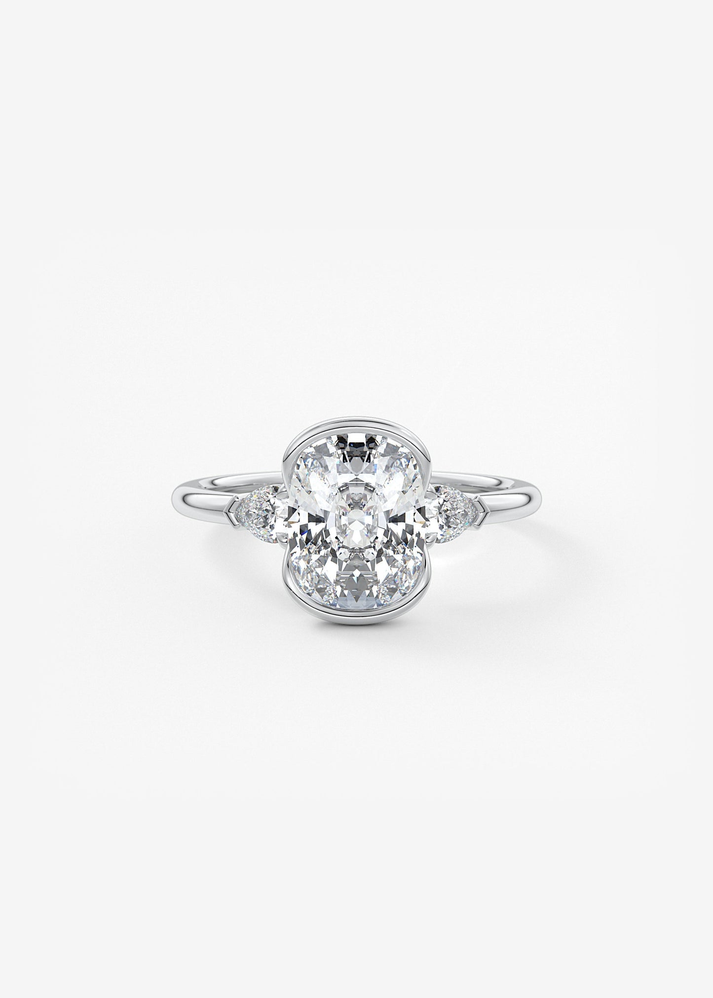 Elongated Cushion Three Stone Bezel Lab Grown Diamond Engagement Ring
