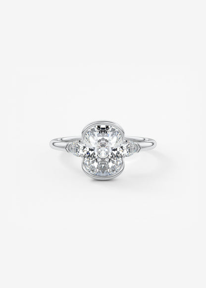 Elongated Cushion Three Stone Bezel Lab Grown Diamond Engagement Ring
