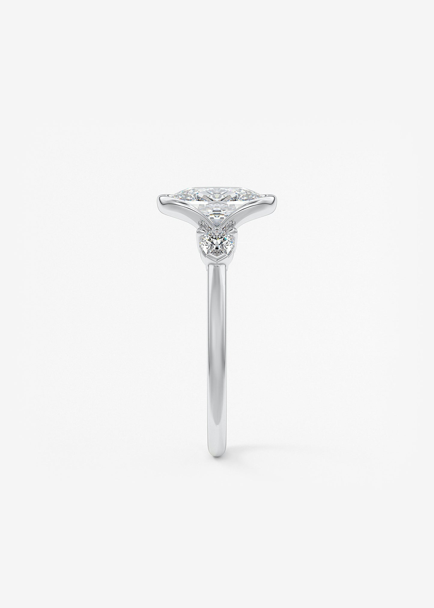 Elongated Cushion Three Stone Bezel Lab Grown Diamond Engagement Ring