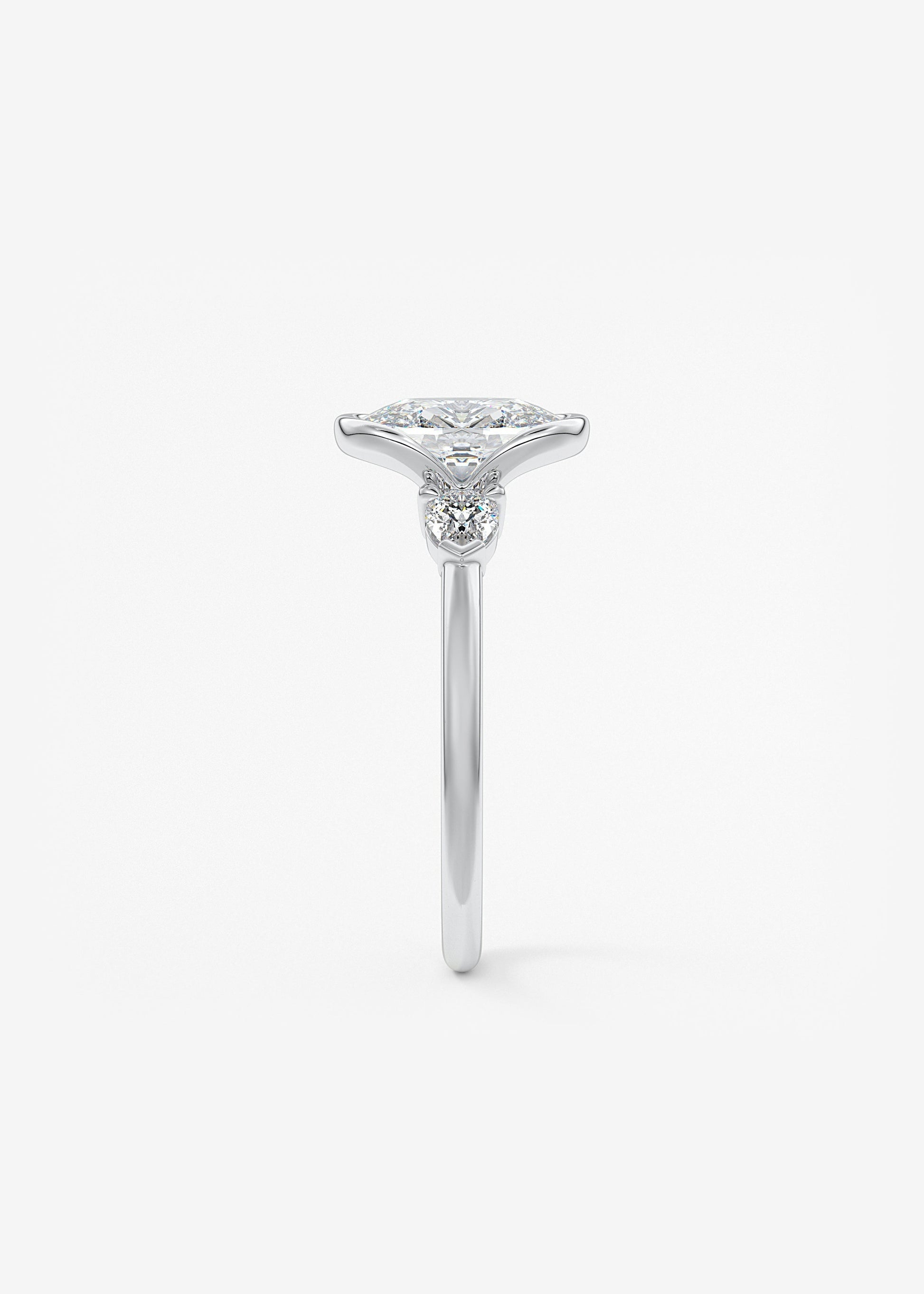 Elongated Cushion Three Stone Bezel Lab Grown Diamond Engagement Ring