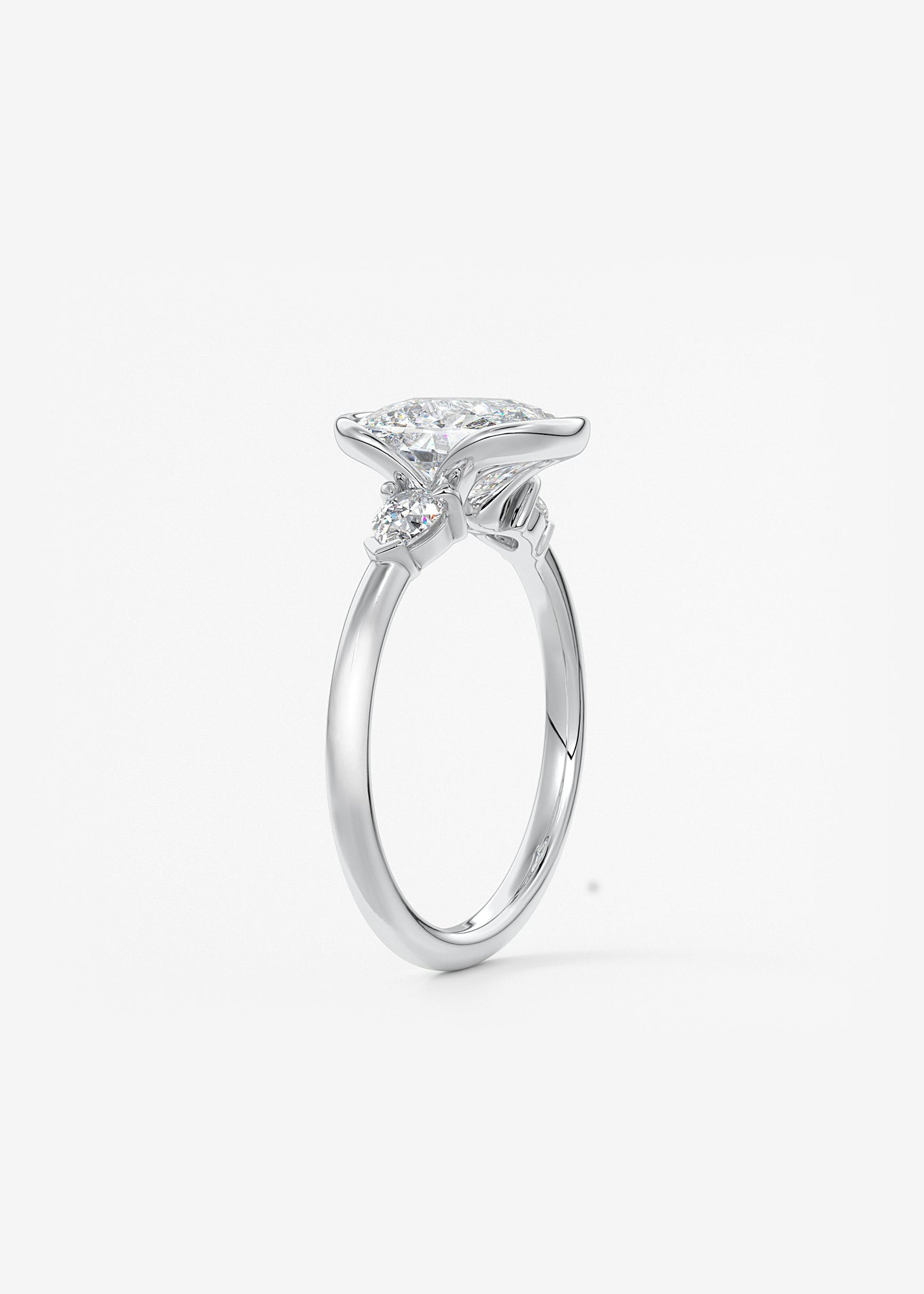 Elongated Cushion Three Stone Bezel Lab Grown Diamond Engagement Ring