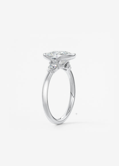 Elongated Cushion Three Stone Bezel Lab Grown Diamond Engagement Ring