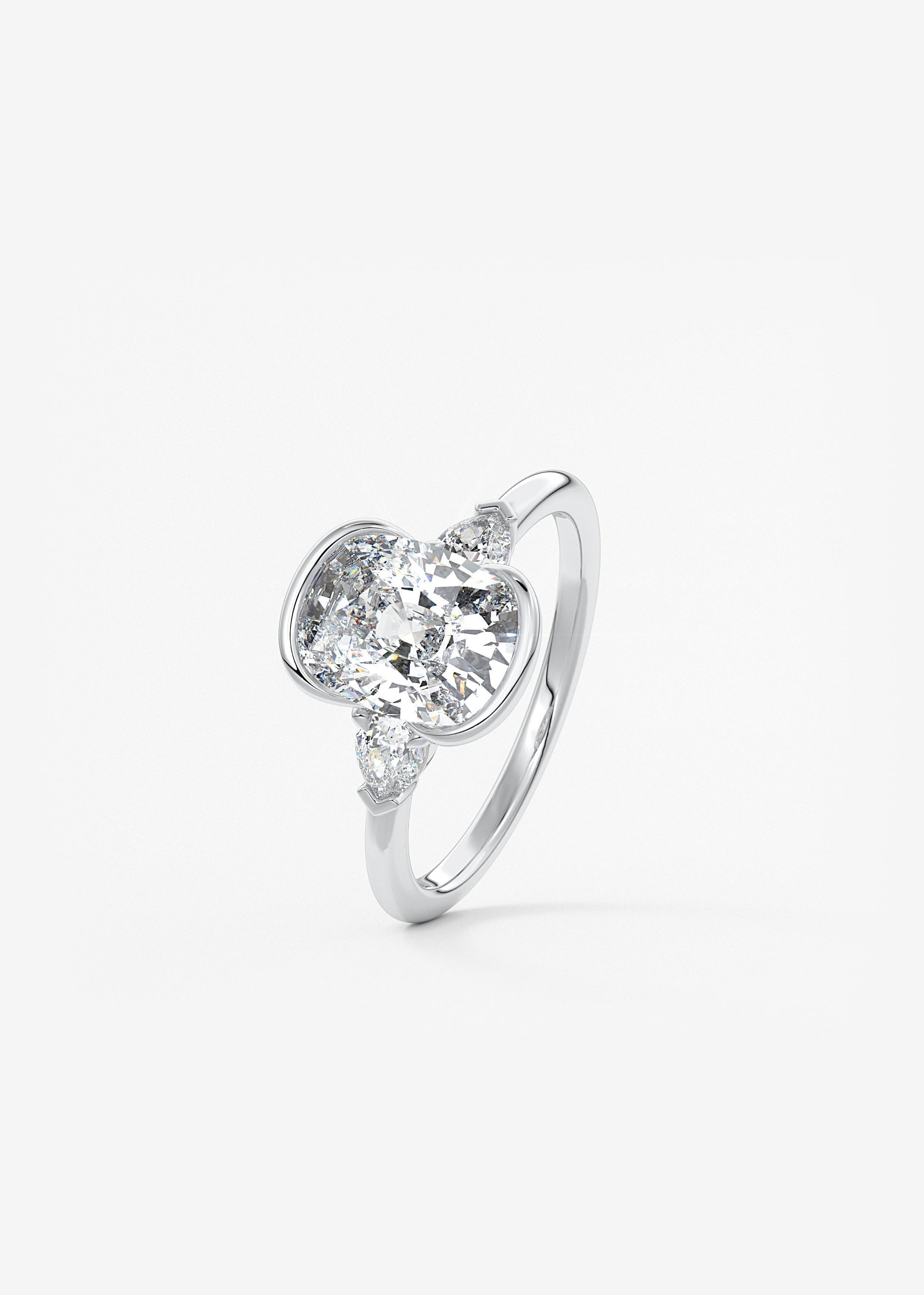 Elongated Cushion Three Stone Bezel Lab Grown Diamond Engagement Ring