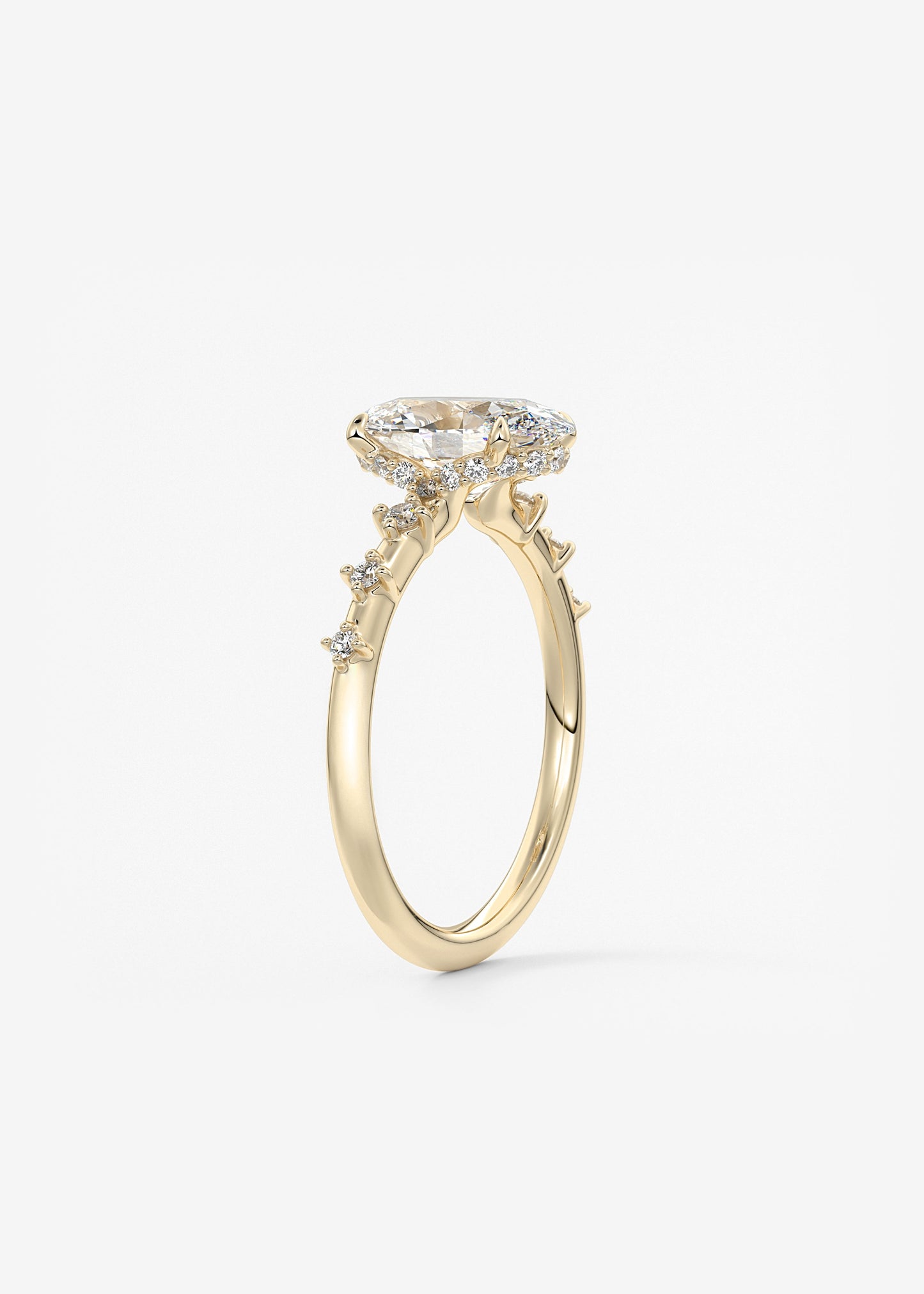 Oval Dainty Pave Lab Grown Diamond Engagement Ring