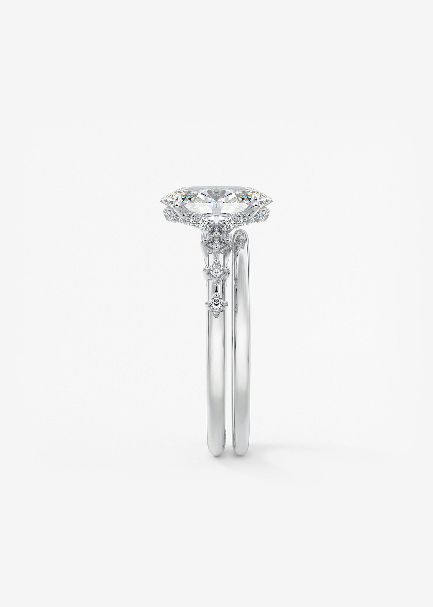 Oval Dainty Pave Lab Grown Diamond Engagement Ring