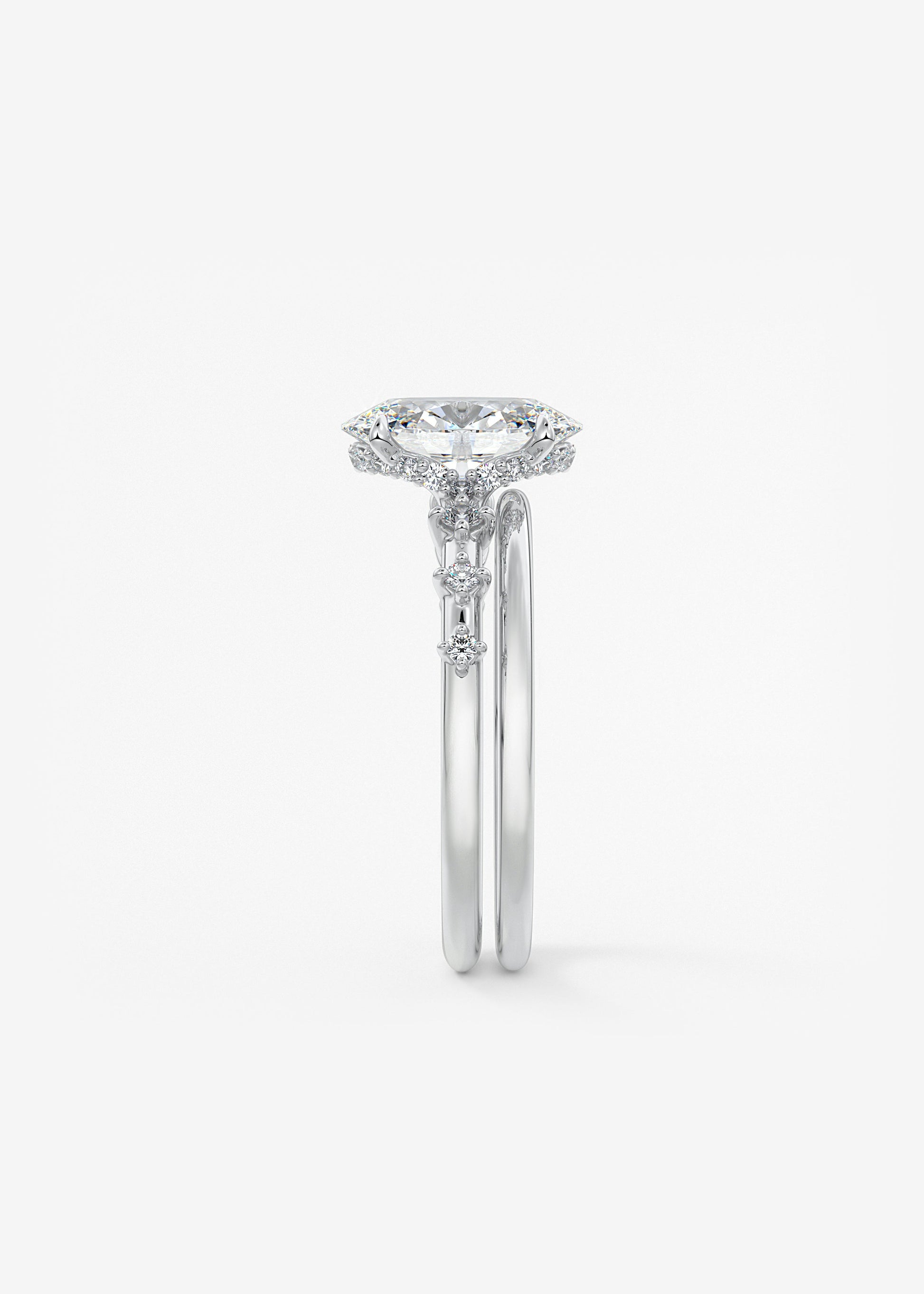 Oval Dainty Pave Lab Grown Diamond Engagement Ring