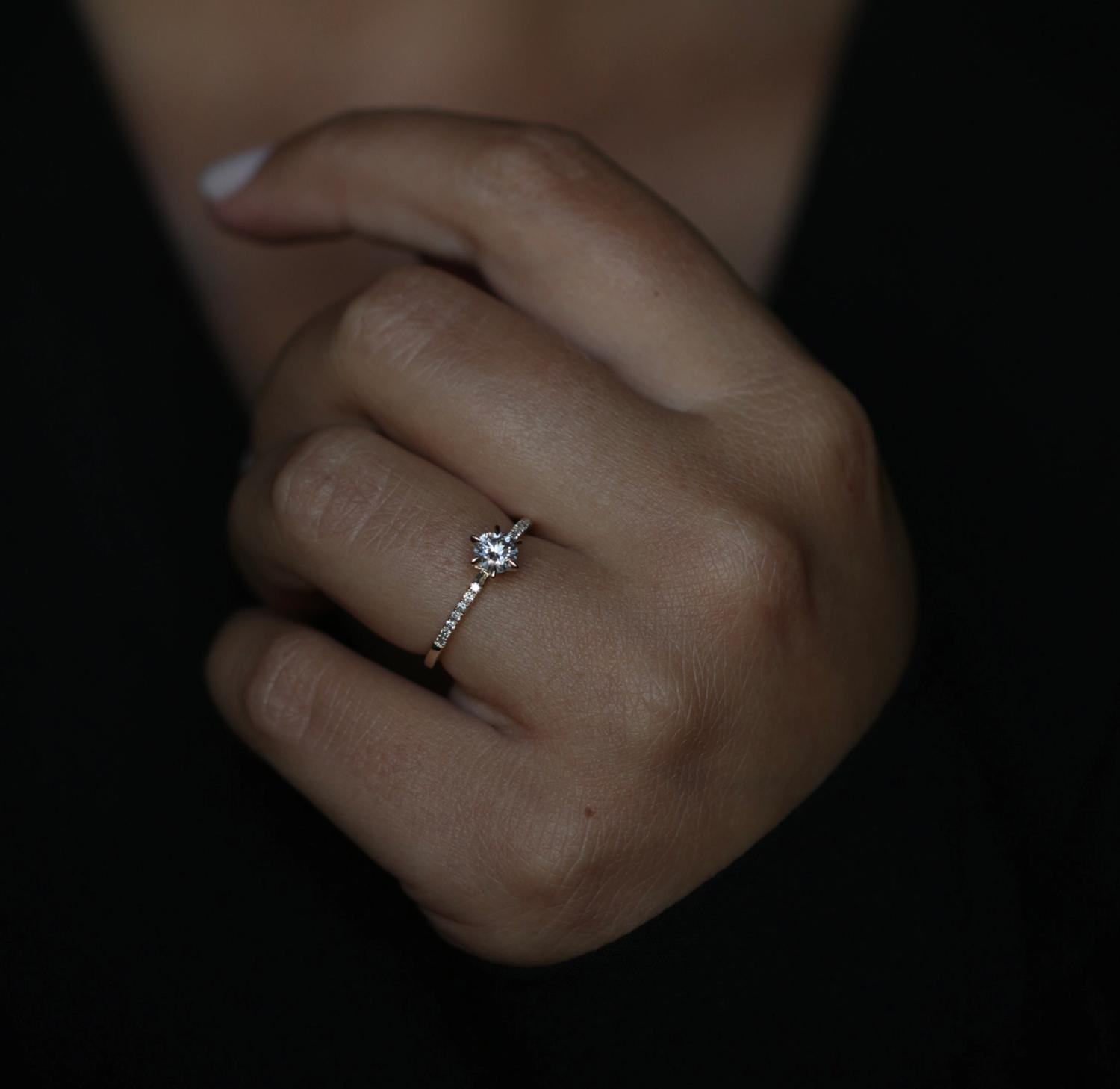 Round Cut Pave Lab Grown Diamond Engagement Ring