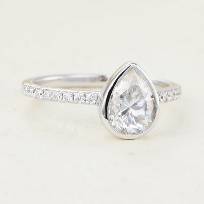 Pear Bezel & Pave Lab-Grown Diamond Engagement Ring