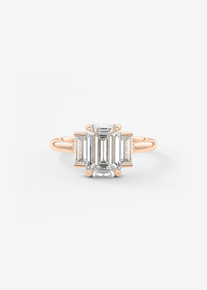 Emerald Three Stone Lab Grown Diamond Engagement Ring