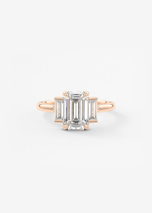 Emerald Three Stone Lab Grown Diamond Engagement Ring