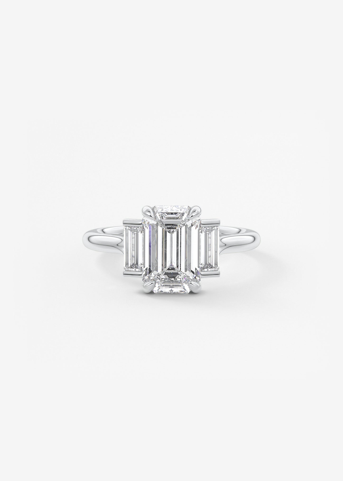 Emerald Three Stone Lab Grown Diamond Engagement Ring