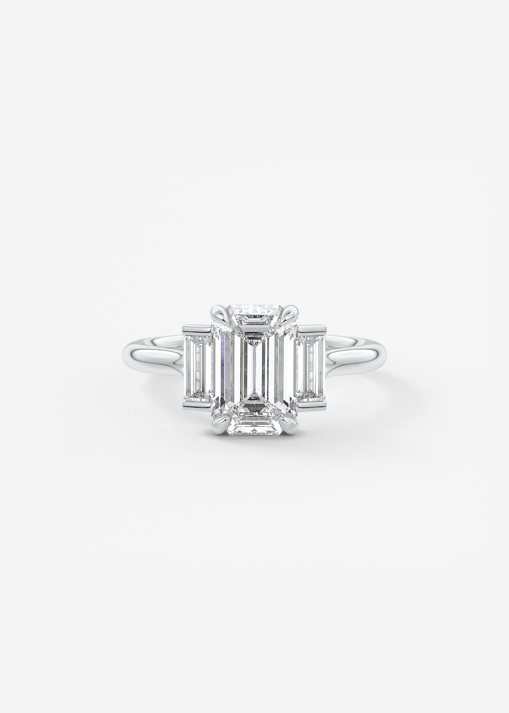 Emerald Three Stone Lab Grown Diamond Engagement Ring