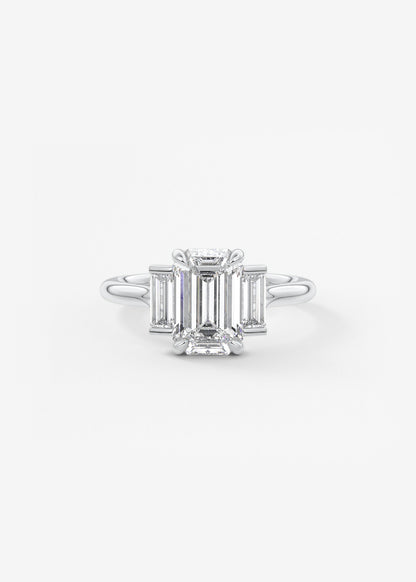 Emerald Three Stone Lab Grown Diamond Engagement Ring