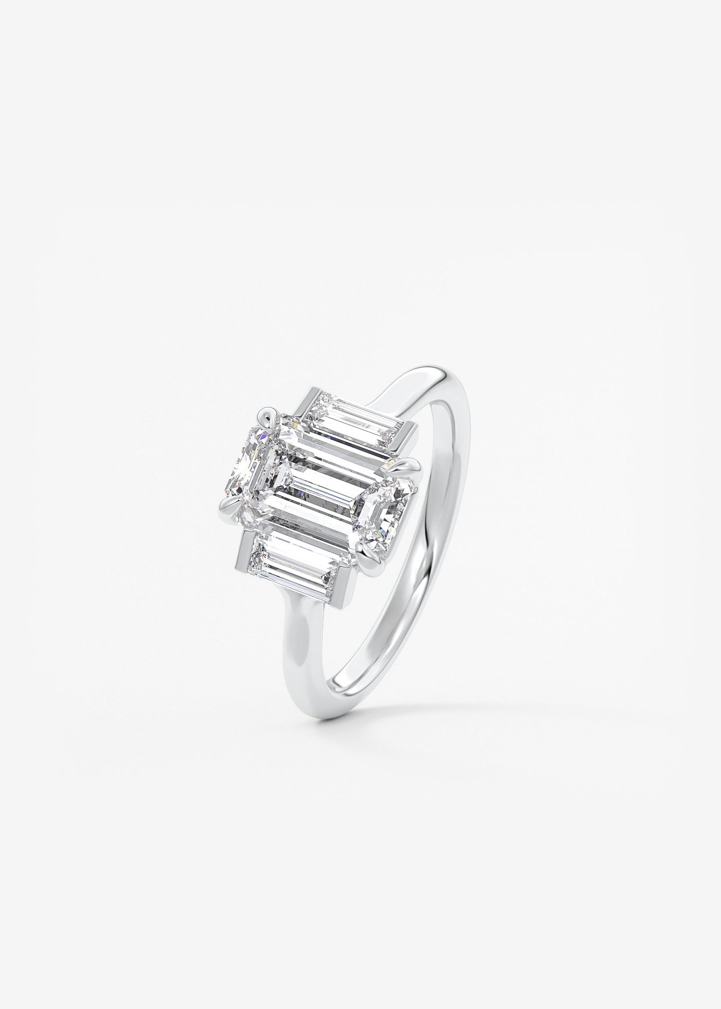 Emerald Three Stone Lab Grown Diamond Engagement Ring