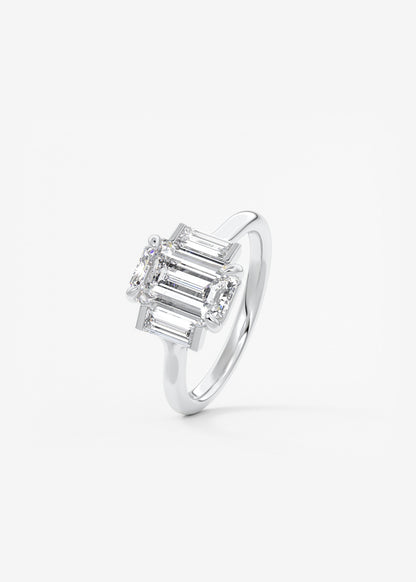 Emerald Three Stone Lab Grown Diamond Engagement Ring