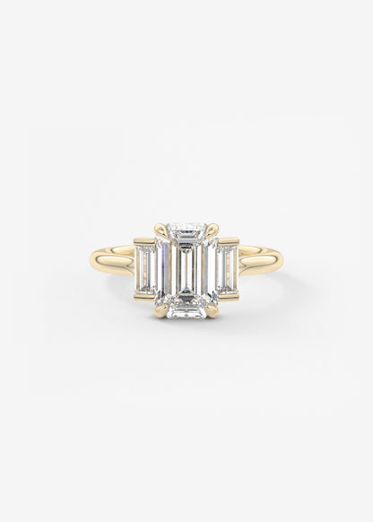 Emerald Three Stone Lab Grown Diamond Engagement Ring