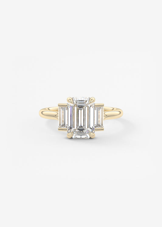 Emerald Three Stone Lab Grown Diamond Engagement Ring