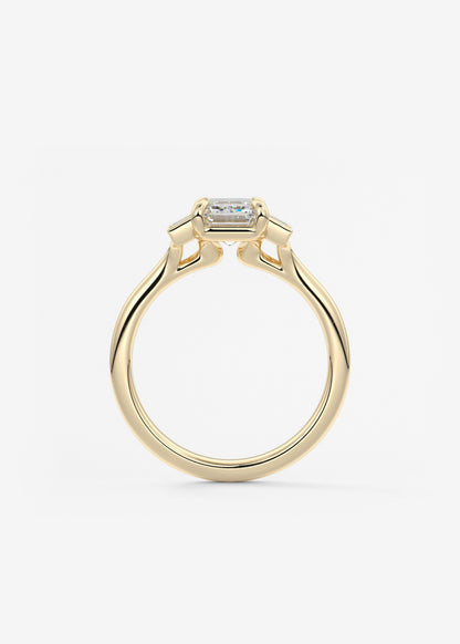 Emerald Three Stone Lab Grown Diamond Engagement Ring
