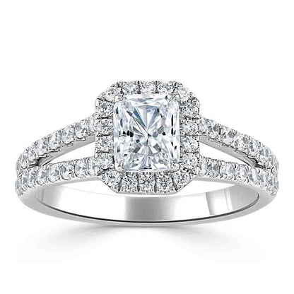 0.75 CT  Radiant Cut Halo Split Shank Style Moissanite Engagement Ring 2