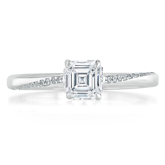 0.75 CT Asscher Cut Solitaire Moissanite Engagement Ring 1