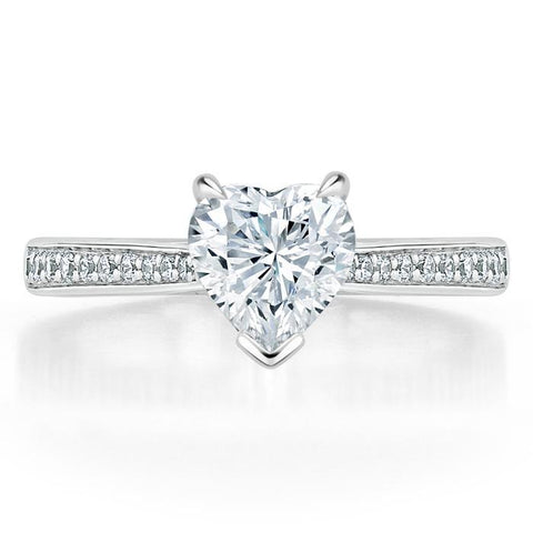 1.0 CT Heart Cut Solitaire Channel Pave Moissanite Engagement Ring 1