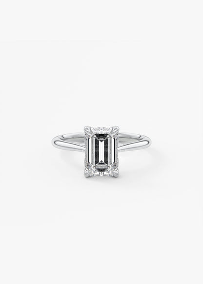 Emerald Solitaire Cathedral Lab Grown Diamond Engagement Ring