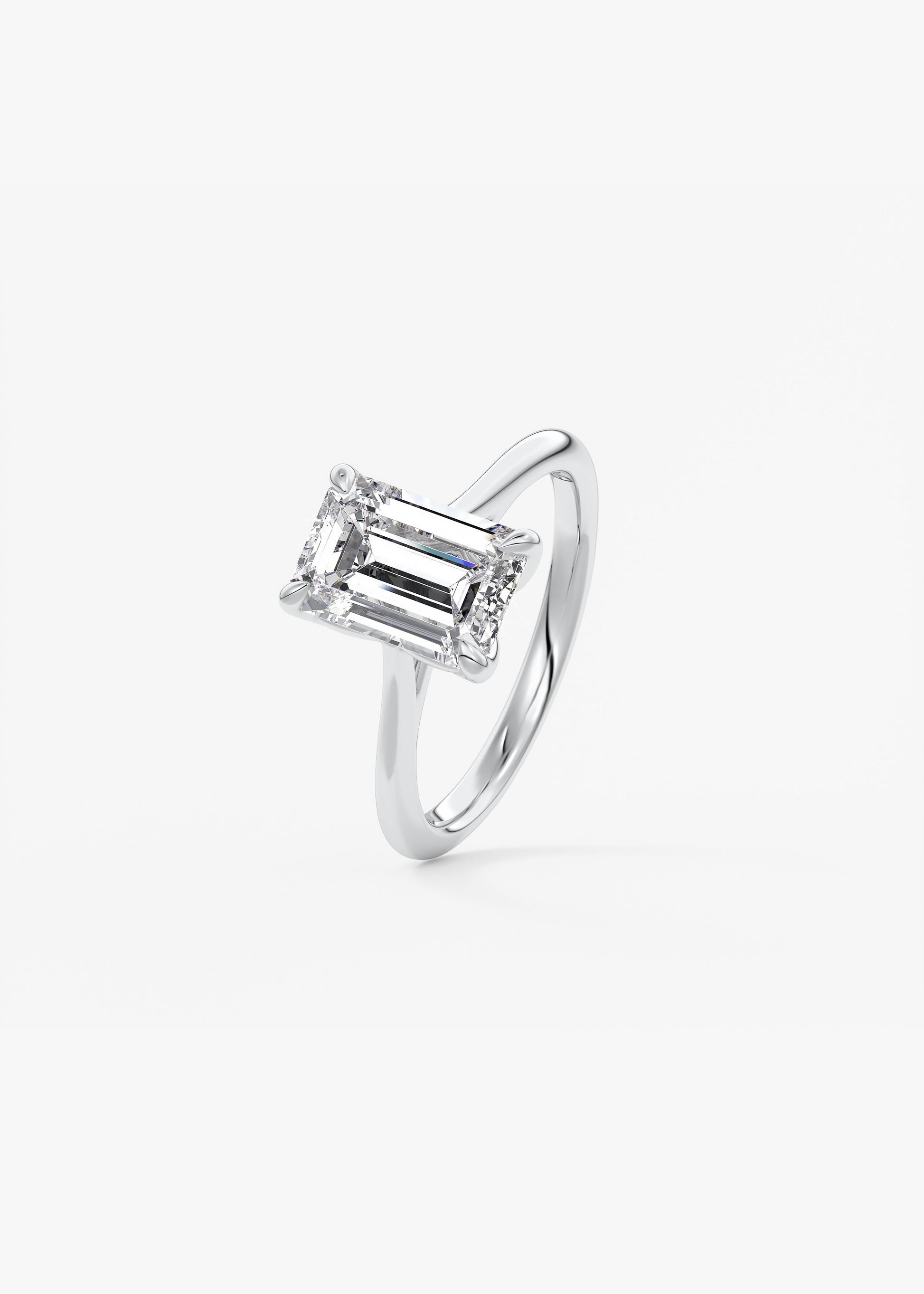 Emerald Solitaire Cathedral Lab Grown Diamond Engagement Ring