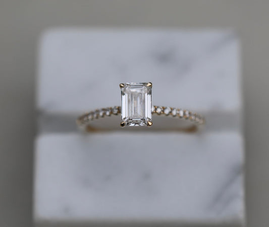 Emerald Cut Pave Lab Grown Diamond Engagement Ring