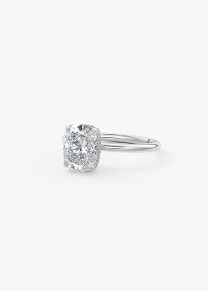 Elongated Cushion Hidden Halo Lab Grown Diamond Engagement Ring