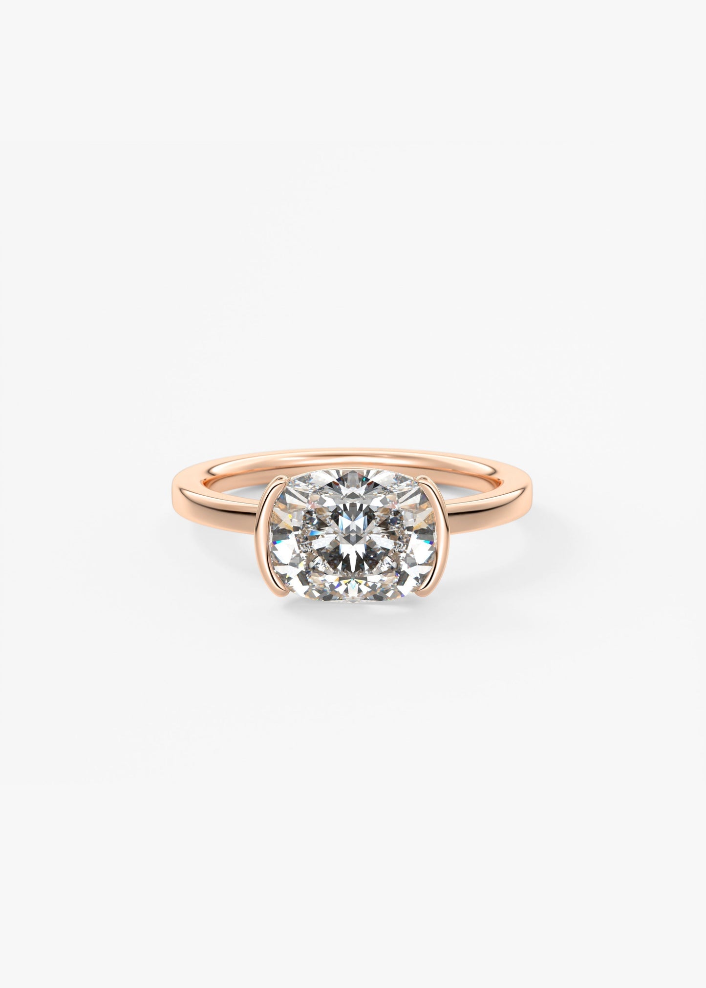 Elongated Cushion East West Half Bezel Lab Grown Diamond Engagement Ring