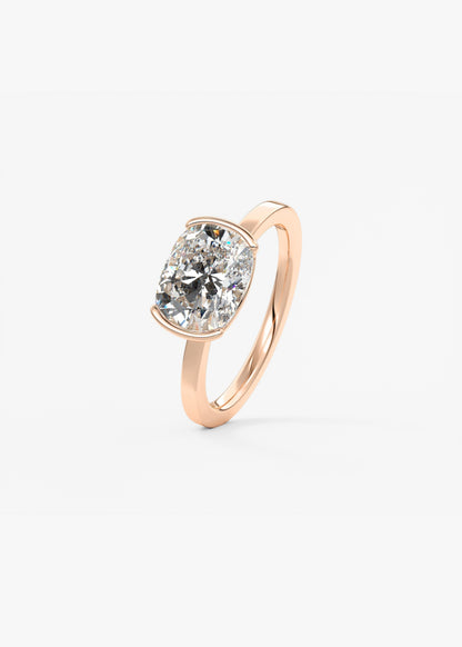 Elongated Cushion East West Half Bezel Lab Grown Diamond Engagement Ring