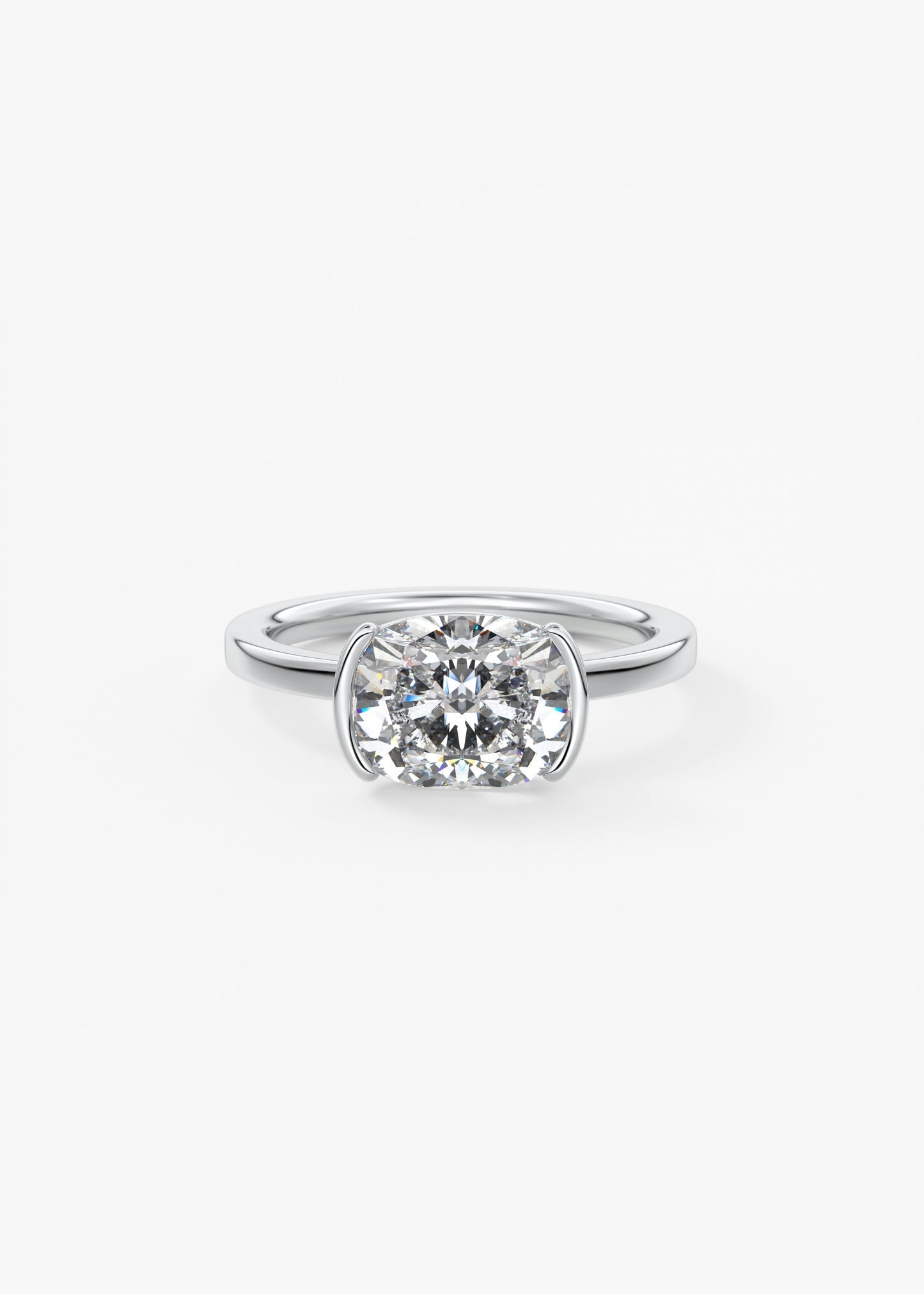 Elongated Cushion East West Half Bezel Lab Grown Diamond Engagement Ring