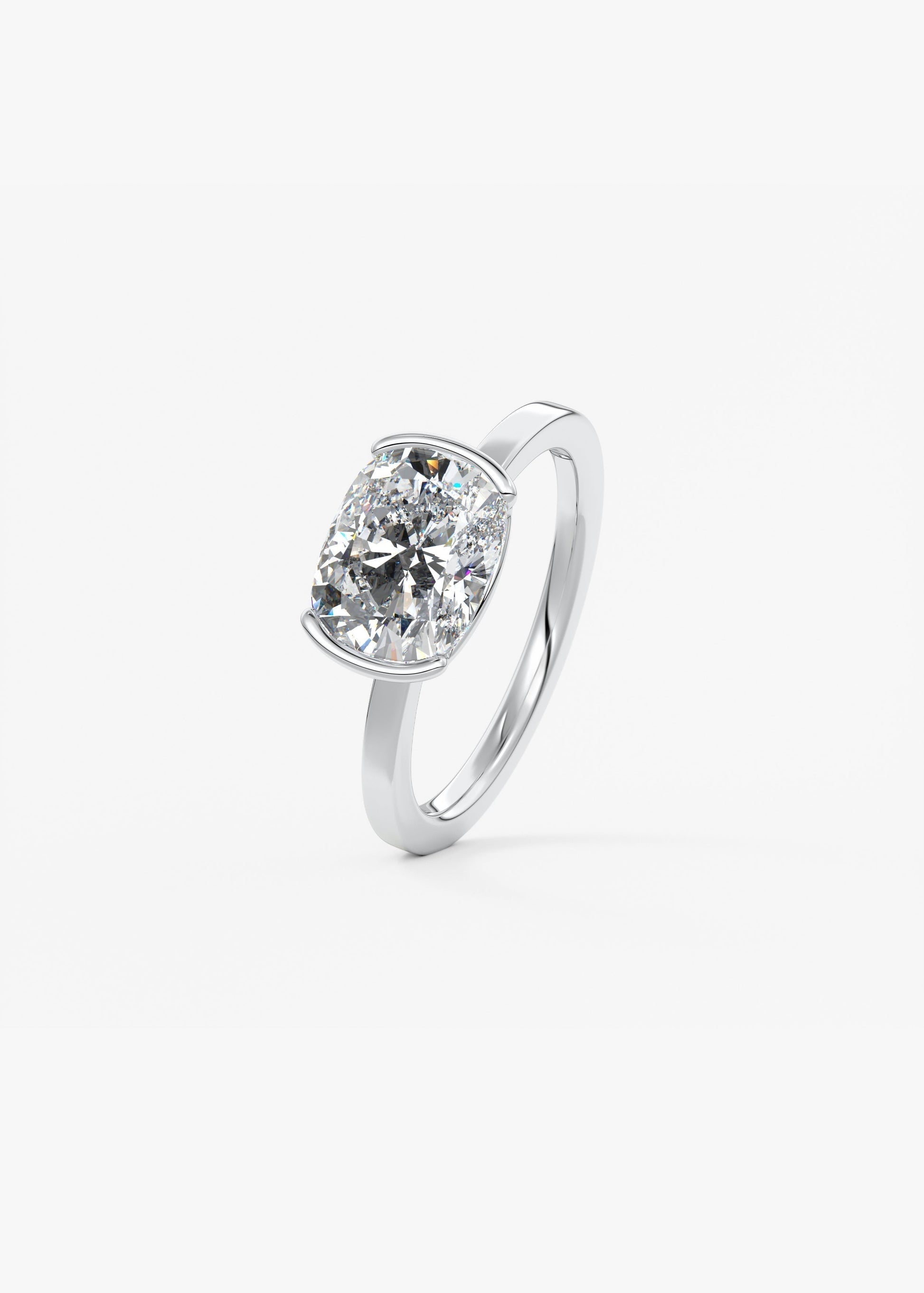 Elongated Cushion East West Half Bezel Lab Grown Diamond Engagement Ring