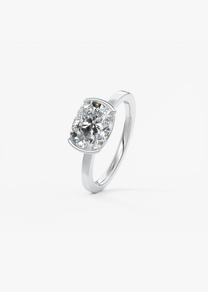 Elongated Cushion East West Half Bezel Lab Grown Diamond Engagement Ring