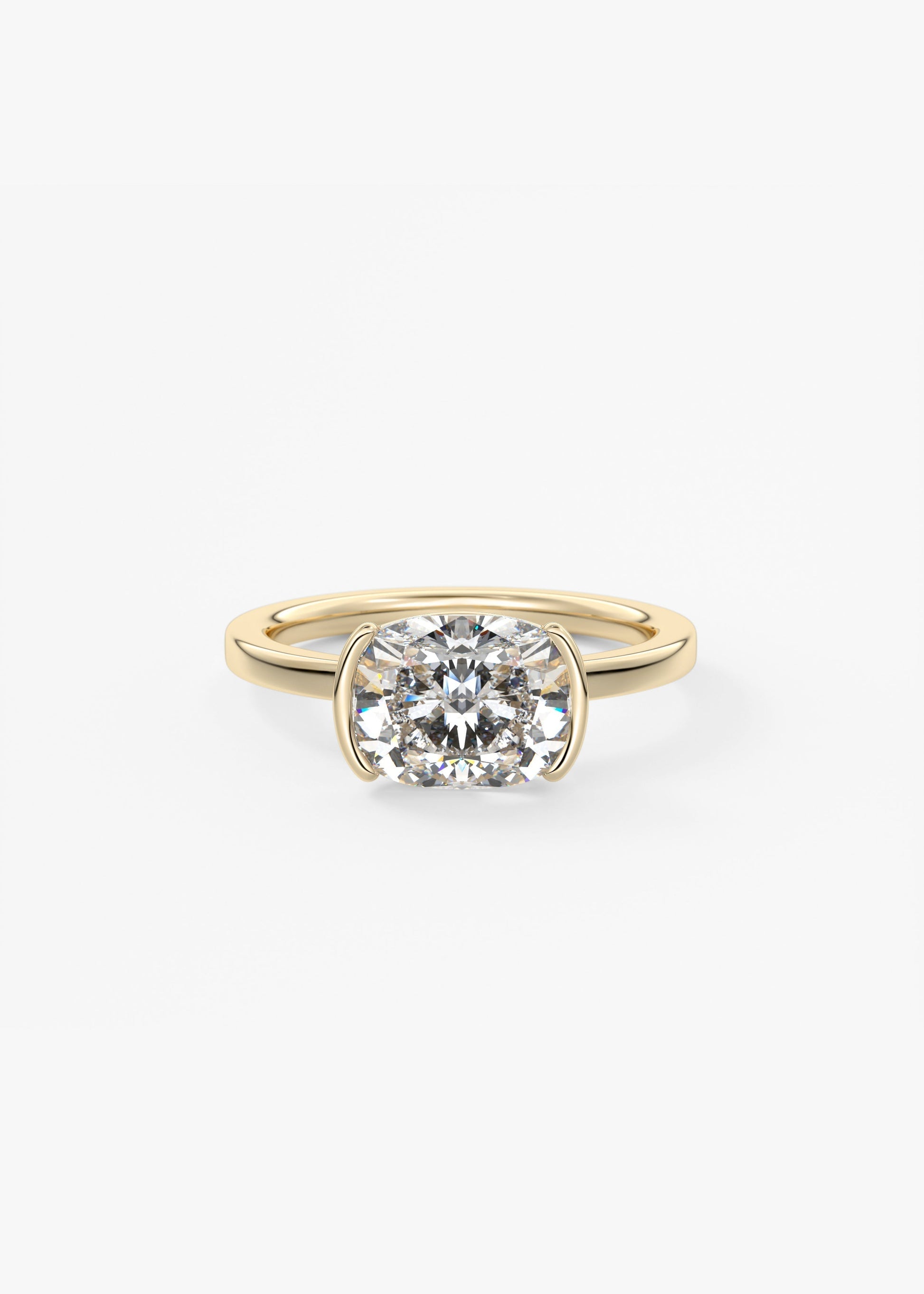 Elongated Cushion East West Half Bezel Lab Grown Diamond Engagement Ring