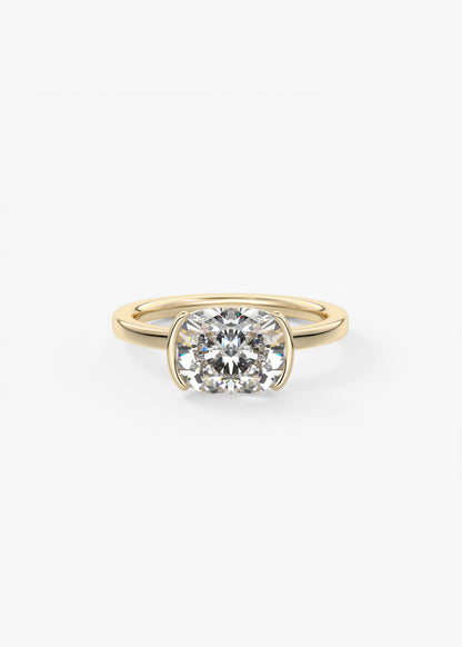 Elongated Cushion East West Half Bezel Lab Grown Diamond Engagement Ring