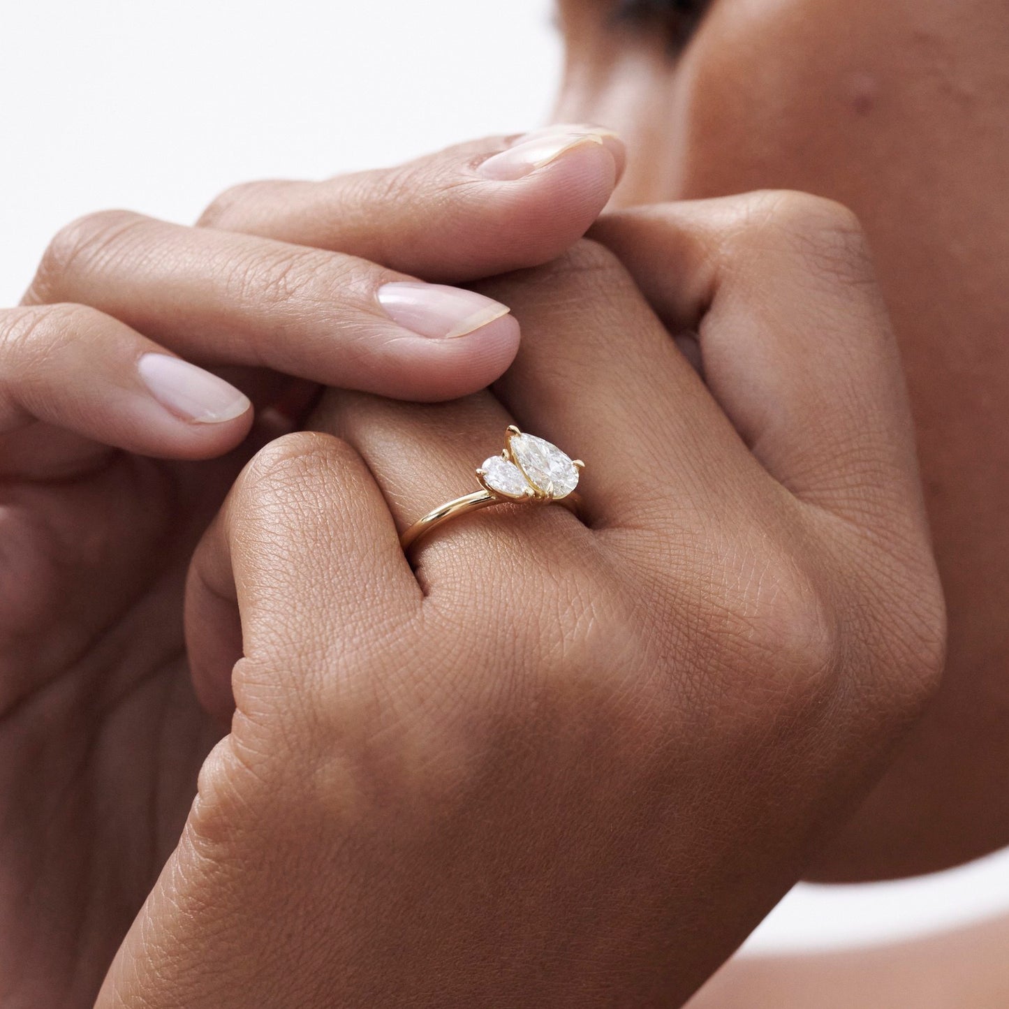 Stunning 1 CT Pears Moissanite Engagement Ring with Two Stone Design 4