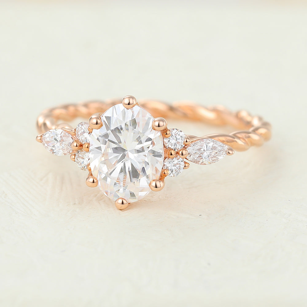 Oval Cluster Twisted Shank Lab-Grown Diamond Engagement Ring