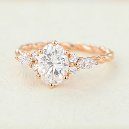 Oval Cluster Twisted Shank Lab-Grown Diamond Engagement Ring