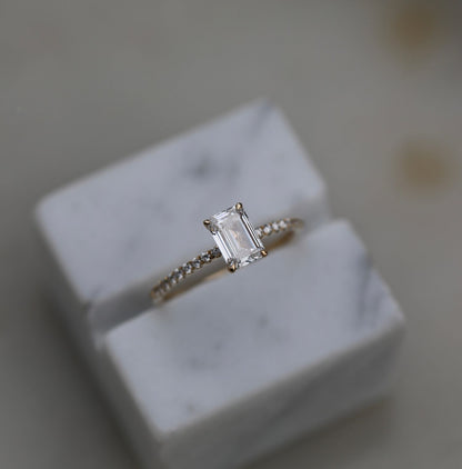 Emerald Cut Pave Lab Grown Diamond Engagement Ring