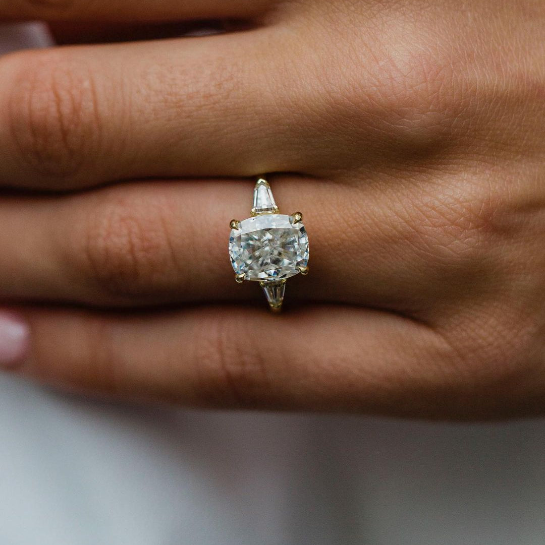 Cushion Three Stone Lab Grown Diamond Engagement Ring