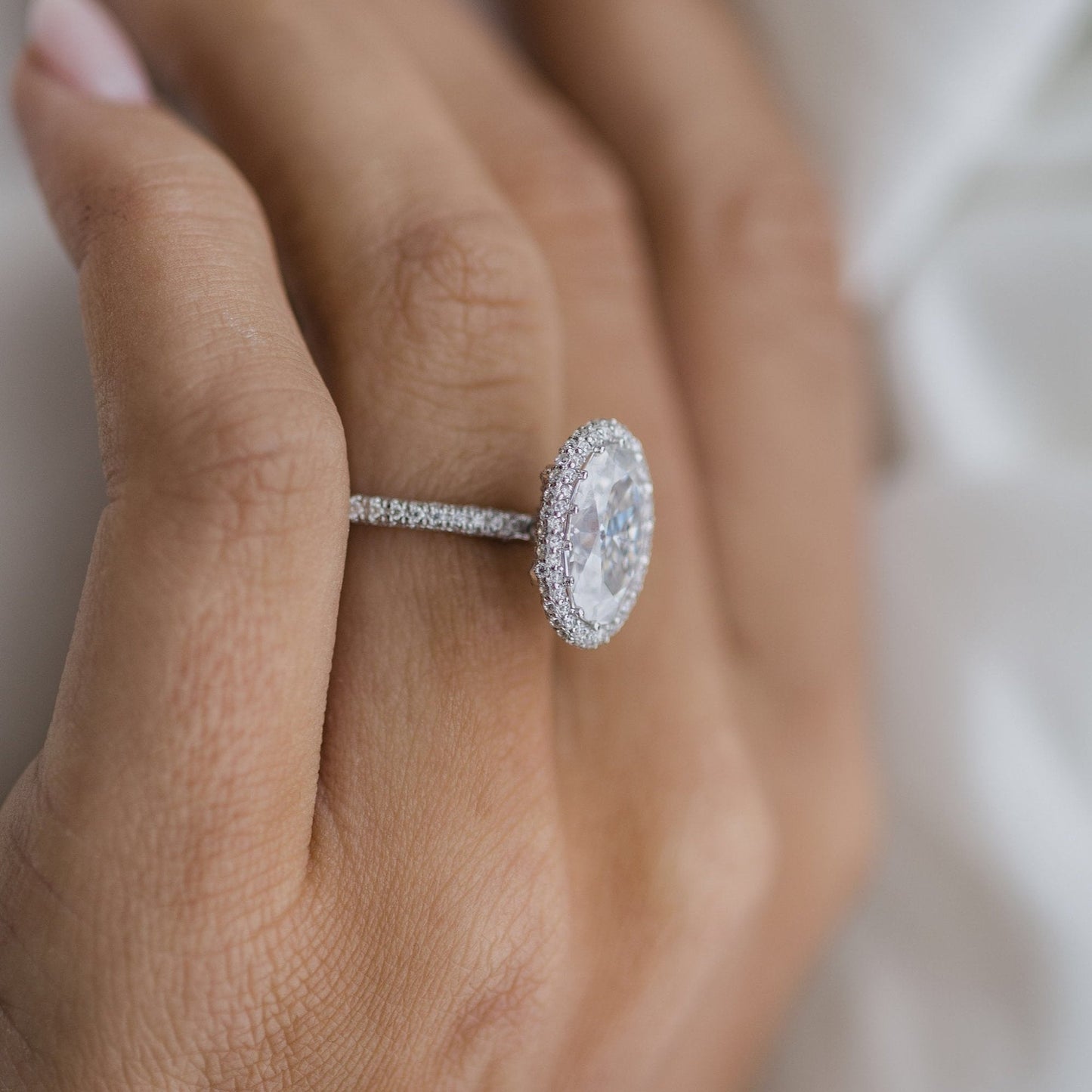 Oval Halo & Pave Lab Grown Diamond Engagement Ring