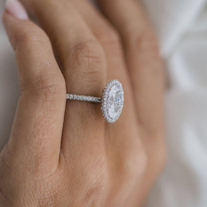 Oval Halo & Pave Lab Grown Diamond Engagement Ring