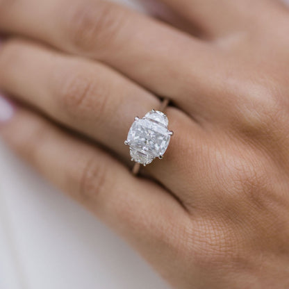 Elongated Cushion Three Stone Lab Grown Diamond Engagement Ring