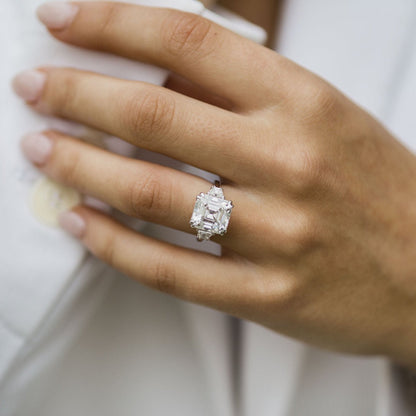 Asscher Three Stone Lab Grown Diamond Engagement Ring