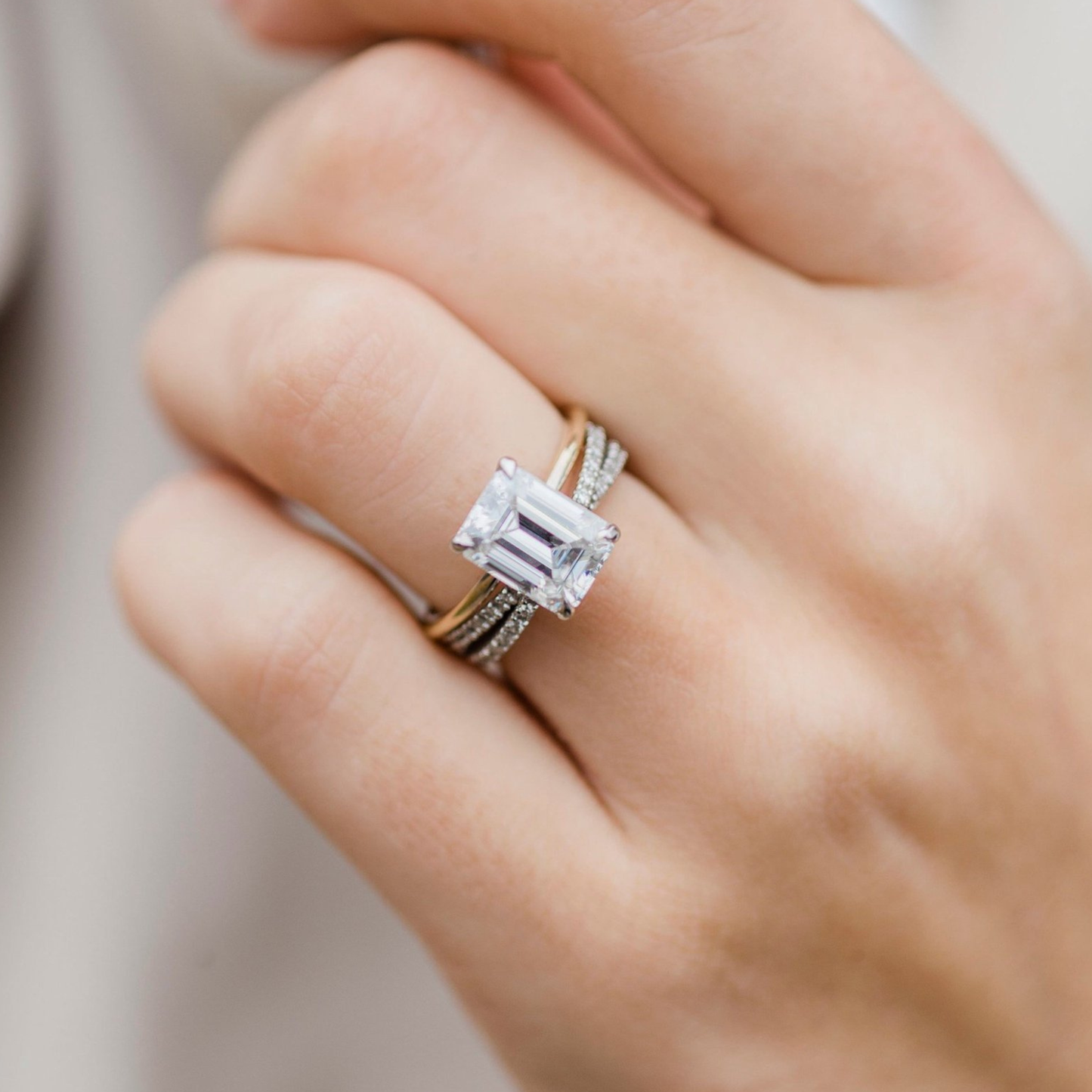 Emerald Solitaire Lab Grown Diamond Engagement Ring