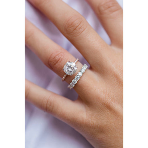 2.10 CT Round Solitaire Hidden Halo & Pave Moissanite Engagement Ring 2