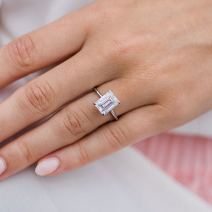 Emerald Solitaire Lab Grown Diamond Engagement Ring