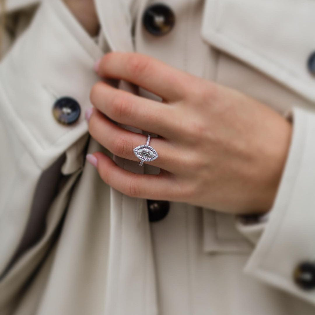 Marquise Halo & Pave Lab Grown Diamond Engagement Ring