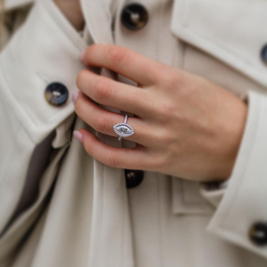 Marquise Halo & Pave Lab Grown Diamond Engagement Ring